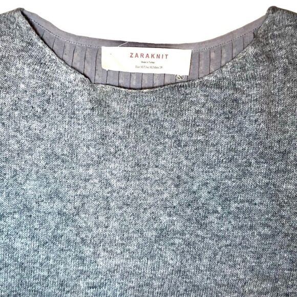 Zara Long Sleeve Sweater with Chiffon Pleated Back in Grey Women’s M - Picture 2 of 6